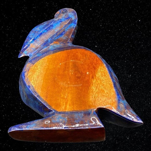 Mexican Folk Art Hand Painted Wood Animal Bird Trinket Dish Bowl  1”T 9.5”L - Picture 8 of 8